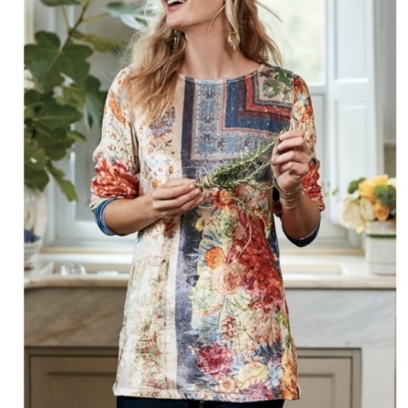 Soft Surroundings Ashbury Floral Velvet Blouse Tunic Top art to wear - Picture 10 of 10